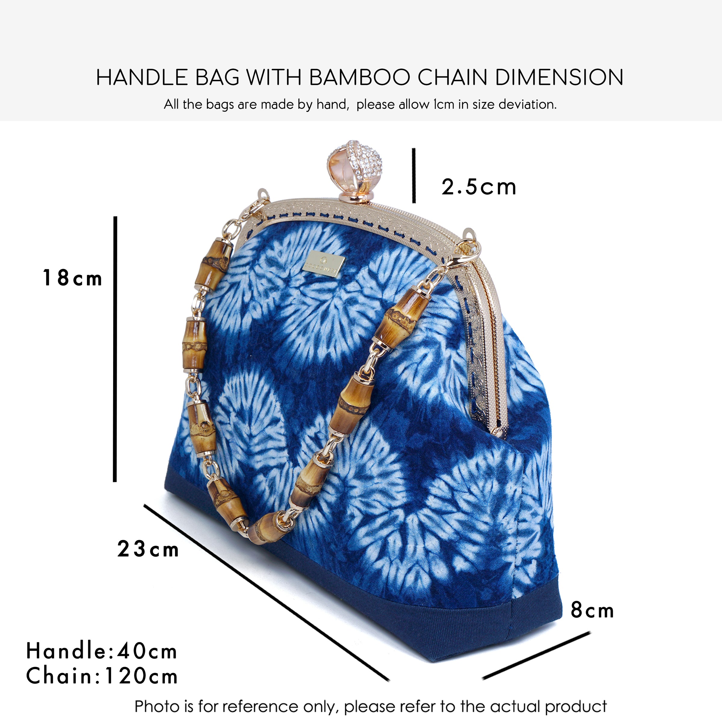 Handle Bag with Bamboo Chain - Shibori Wavy