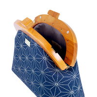 Round Crossbody Bag With Wooden Frame - Hemp Leaves