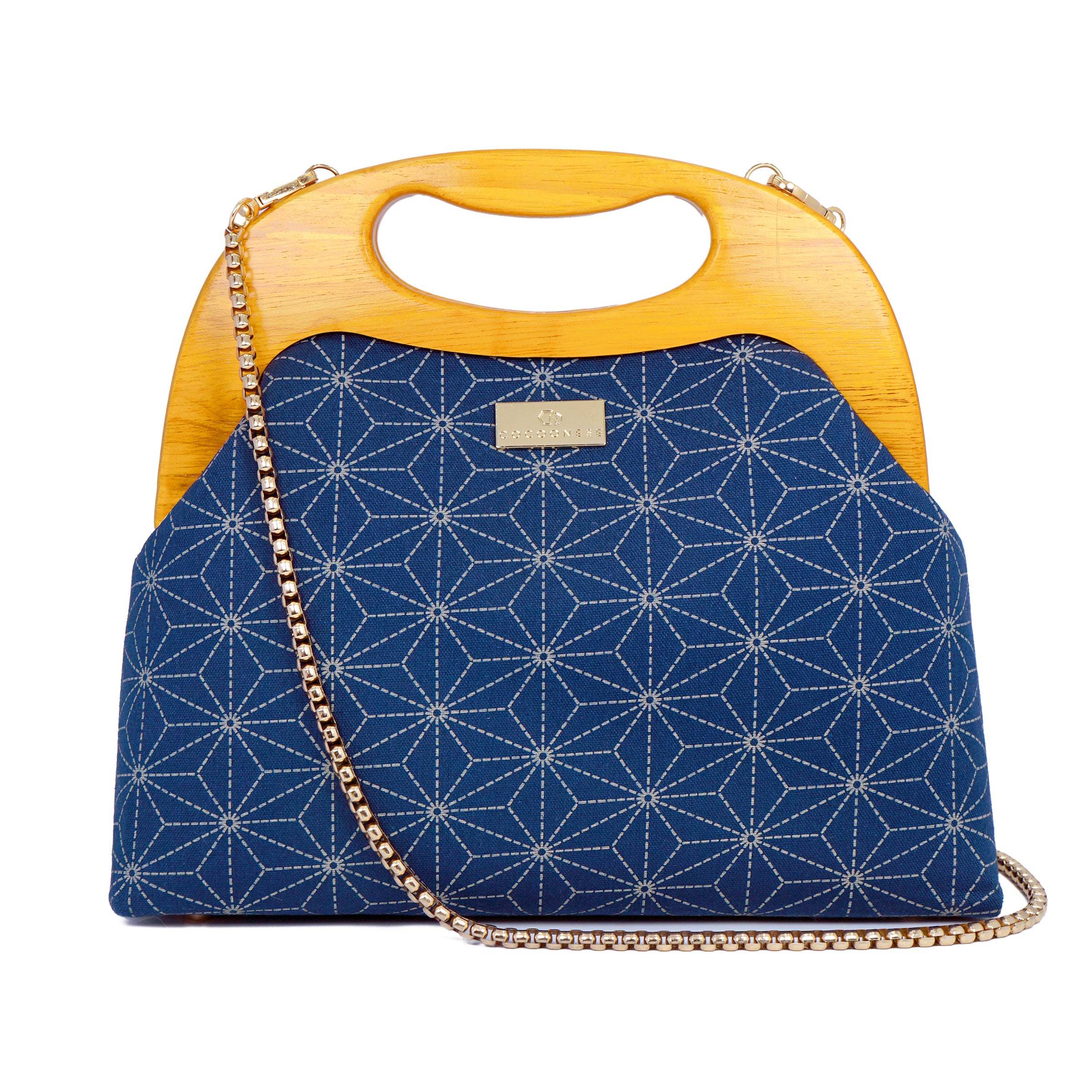 Handbag With Wooden Frame - Hemp Leaves