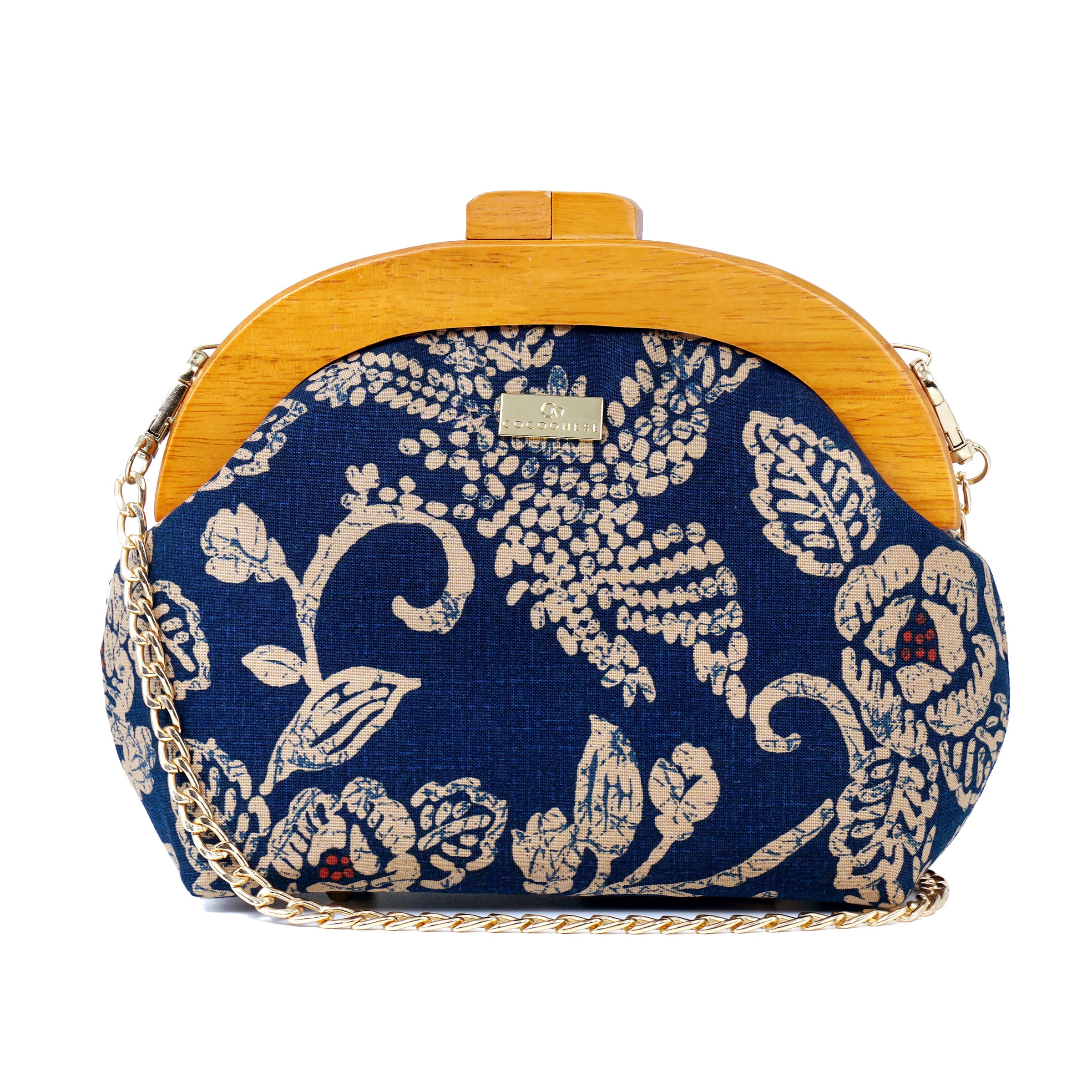 Round Crossbody Bag With Wooden Frame - Rome Rose