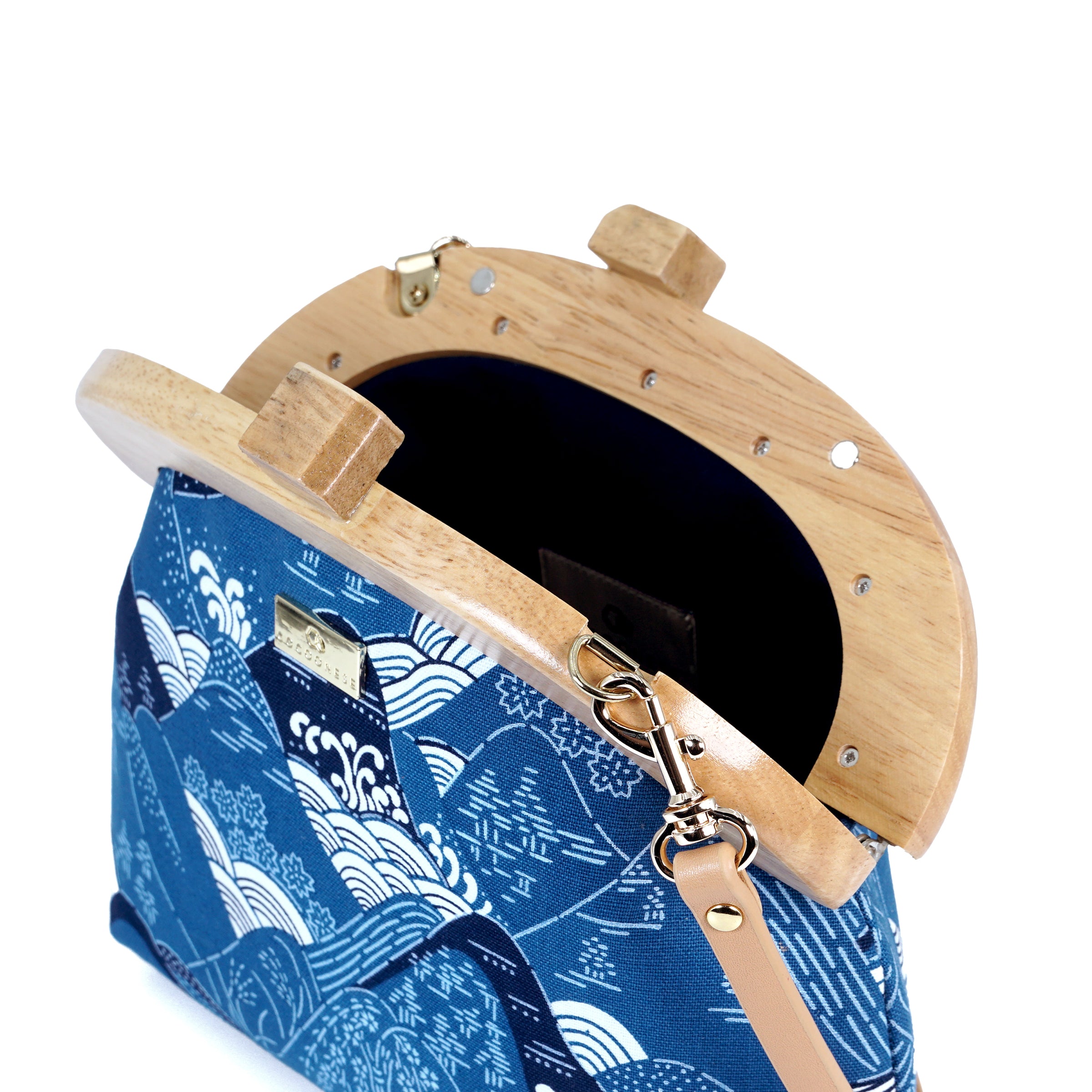 Round Crossbody Bag With Wooden Frame - Yamano Valley