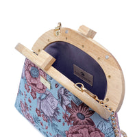 Round Crossbody Bag With Wooden Frame - Sketching Molly