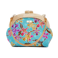 Round Crossbody Bag With Wooden Frame - Orchid Garden