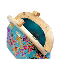 Round Crossbody Bag With Wooden Frame - Orchid Garden