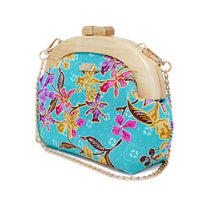 Round Crossbody Bag With Wooden Frame - Orchid Garden