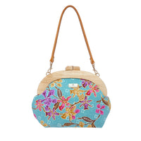 Round Crossbody Bag With Wooden Frame - Orchid Garden