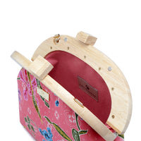 Round Crossbody Bag With Wooden Frame - Orchid Garden