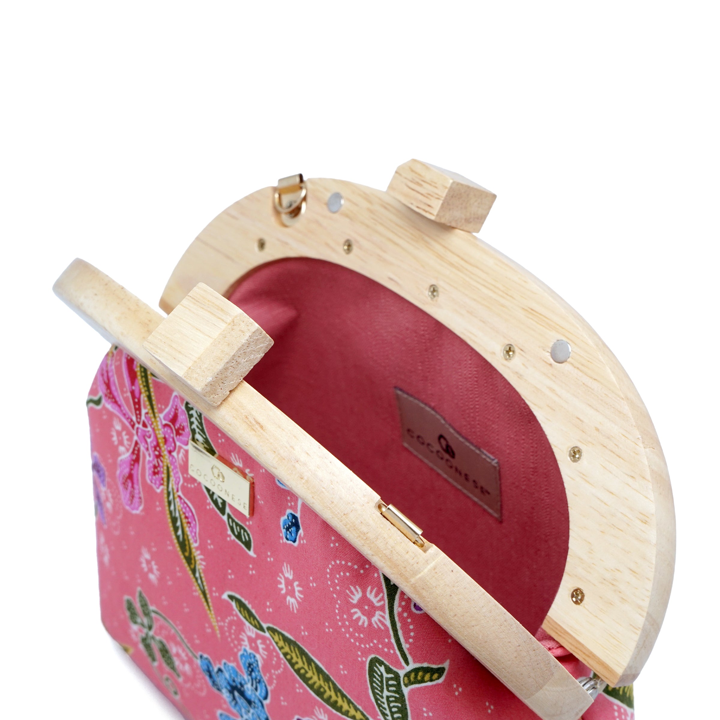 Round Crossbody Bag With Wooden Frame - Orchid Garden