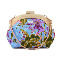 Round Crossbody Bag With Wooden Frame - Orchid Garden