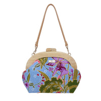 Round Crossbody Bag With Wooden Frame - Orchid Garden
