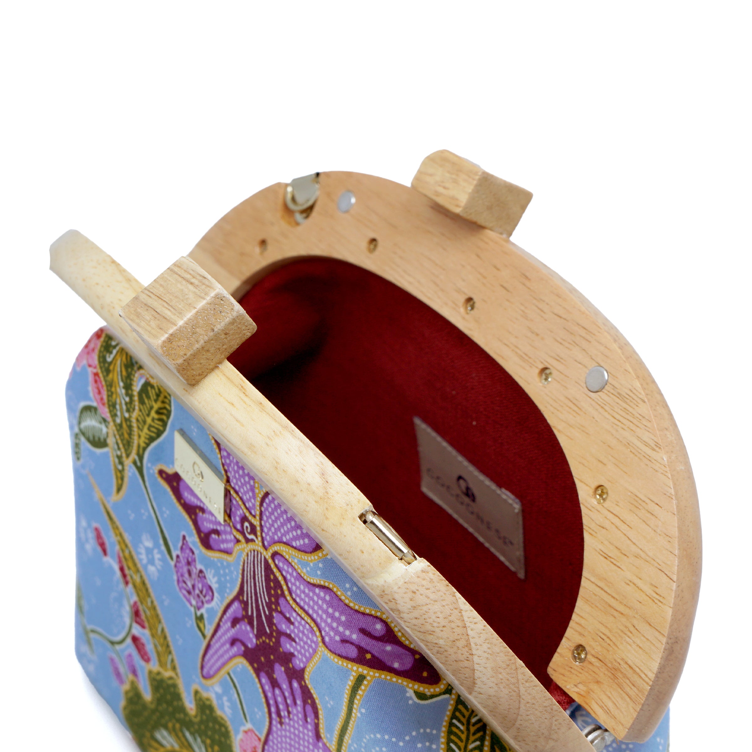 Round Crossbody Bag With Wooden Frame - Orchid Garden