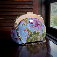 Round Crossbody Bag With Wooden Frame - Orchid Garden
