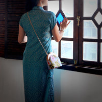 Round Crossbody Bag With Wooden Frame - Orchid Garden