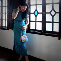 Round Crossbody Bag With Wooden Frame - Orchid Garden