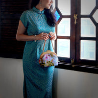 Round Crossbody Bag With Wooden Frame - Orchid Garden