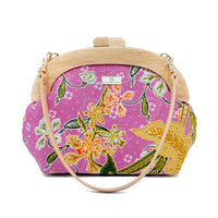 Round Crossbody Bag With Wooden Frame - Orchid Garden