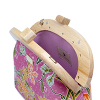 Round Crossbody Bag With Wooden Frame - Orchid Garden
