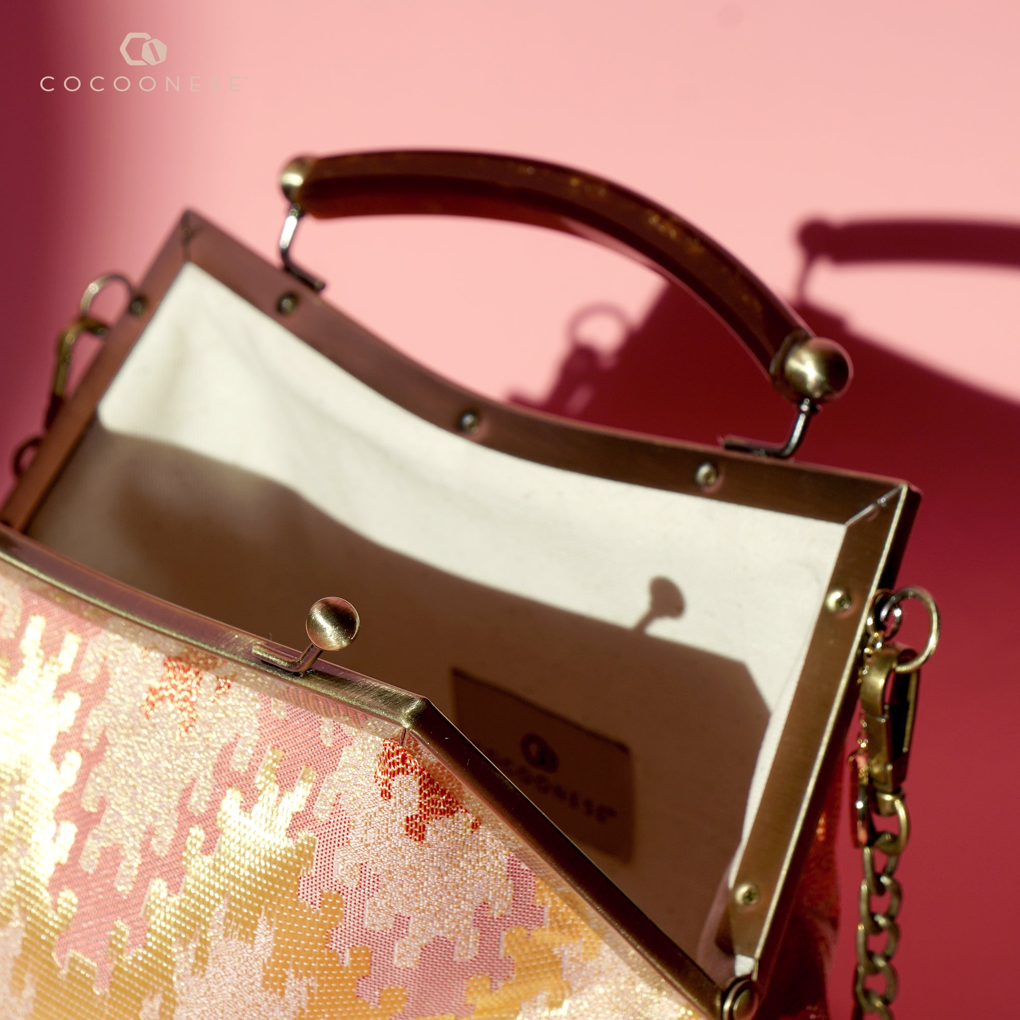 50% OFF - Amber Resin Top Handle Bag - Songket Waltz (Pink)