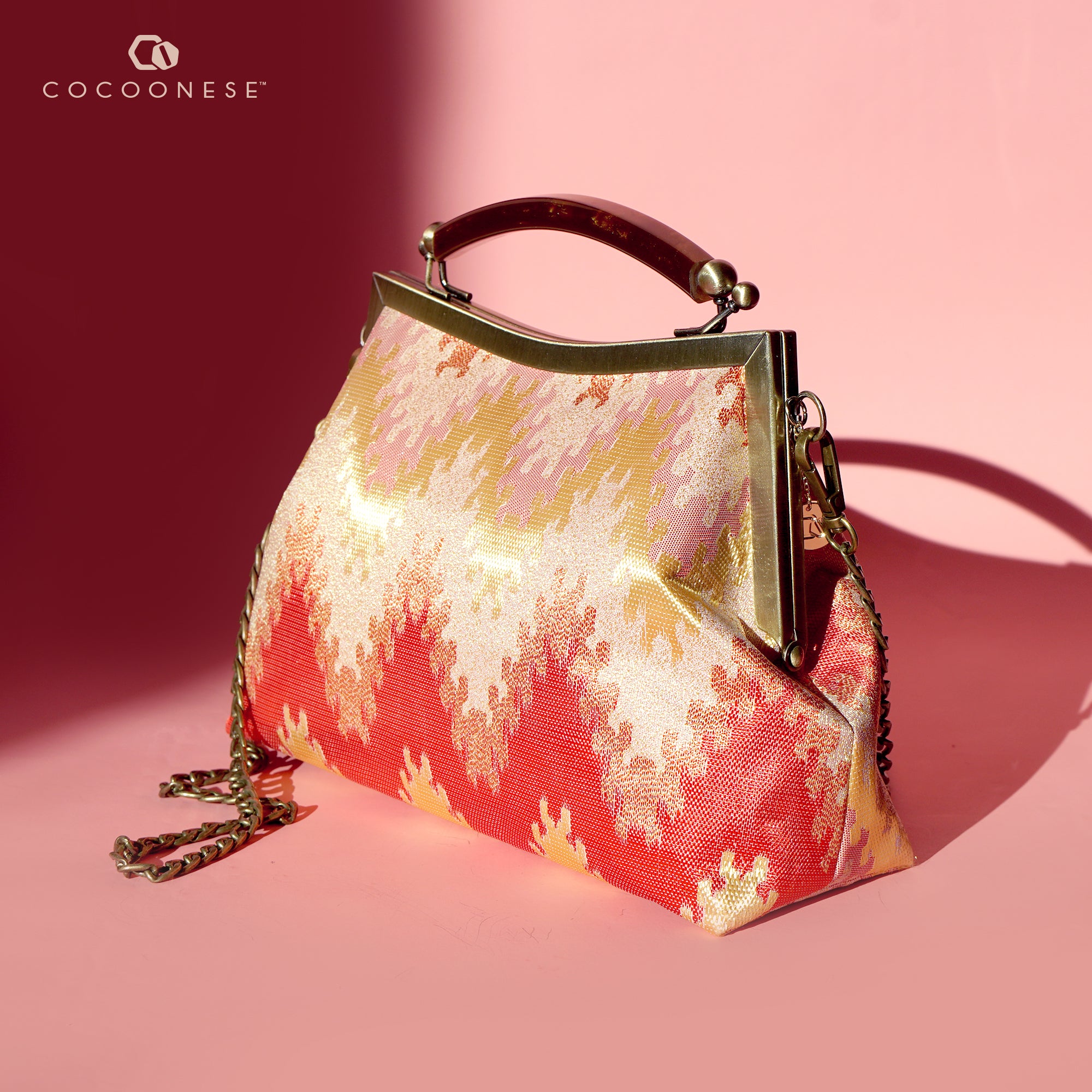 50% OFF - Amber Resin Top Handle Bag - Songket Waltz (Pink)