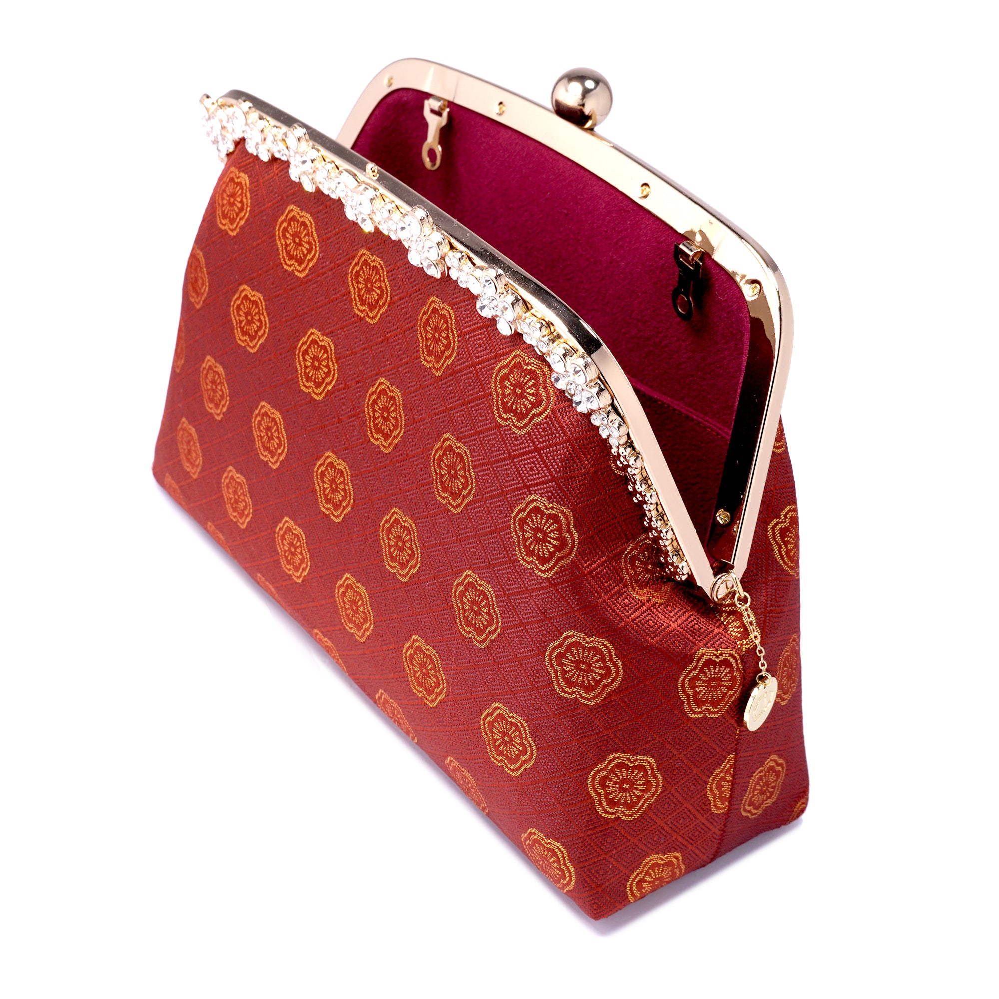 45% OFF - Rhinestone Frame Clutch Bag - Plum Flower