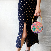 Round Hard Case Bamboo Handle Bag - Tango