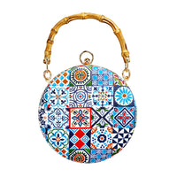 Round Hard Case Bamboo Handle Bag - Peranakan Tiles