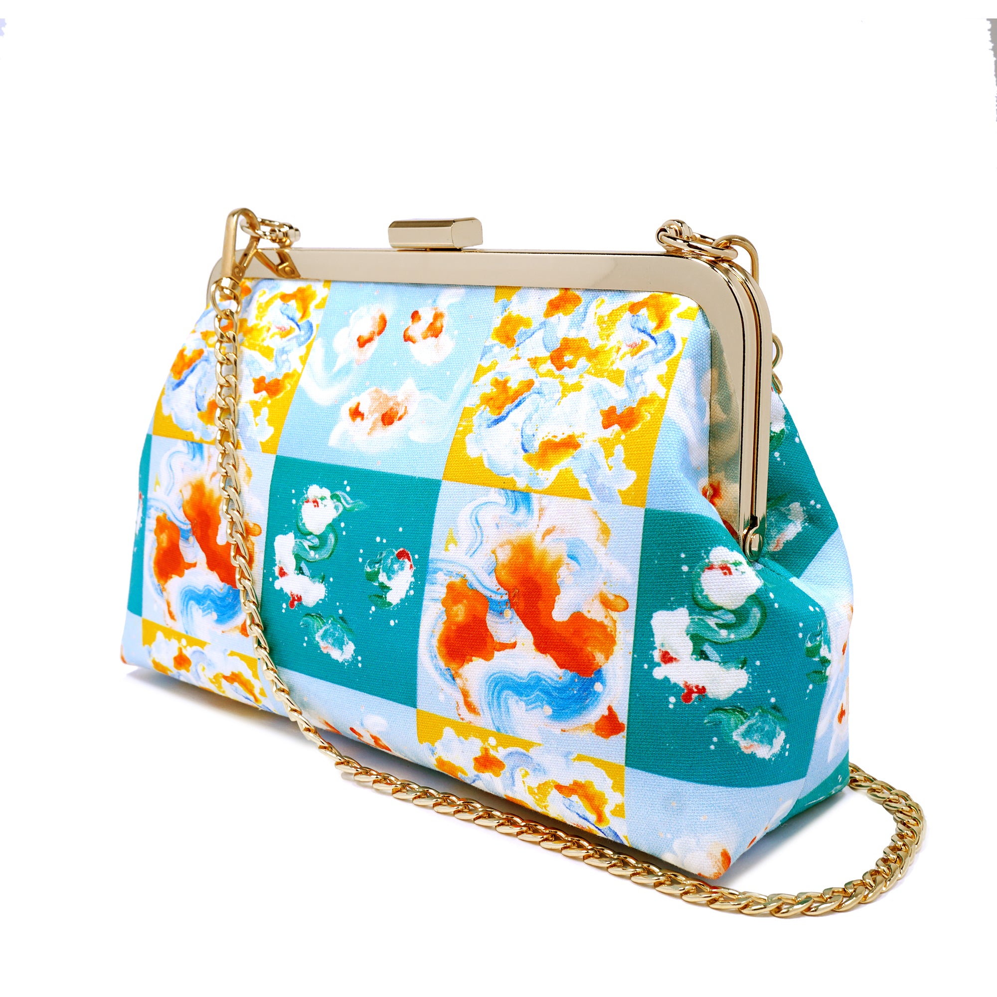 Sling Bag With Golden Frame - Rain Tiles