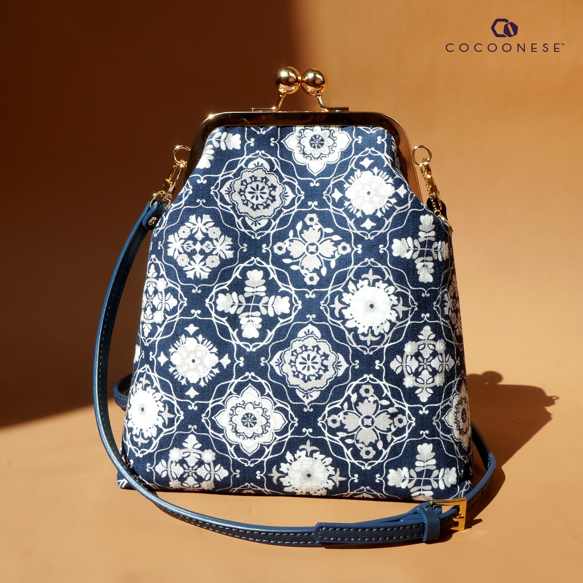 30% OFF - Trapezoid Crossbody Bag - Blue Tiles