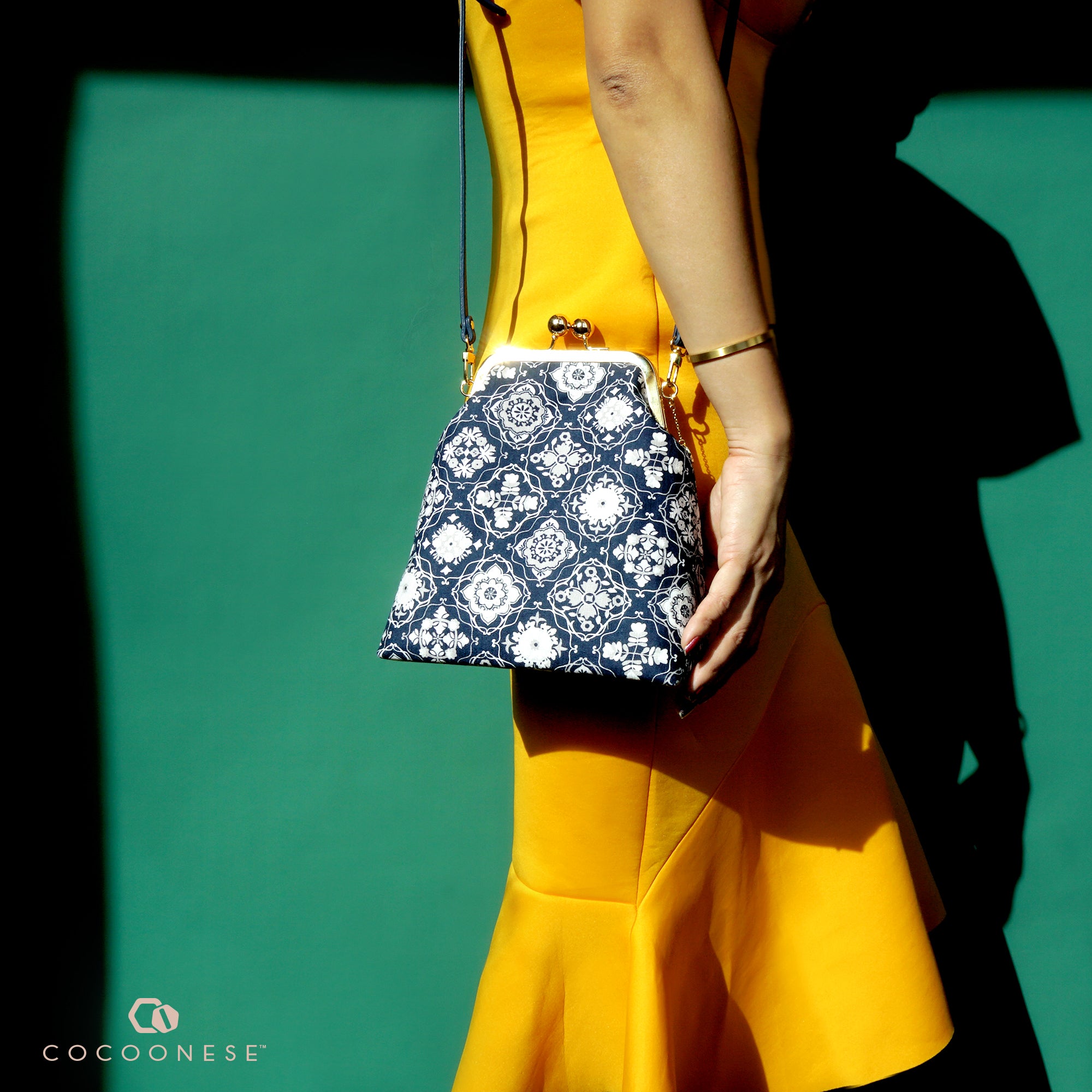 30% OFF - Trapezoid Crossbody Bag - Blue Tiles