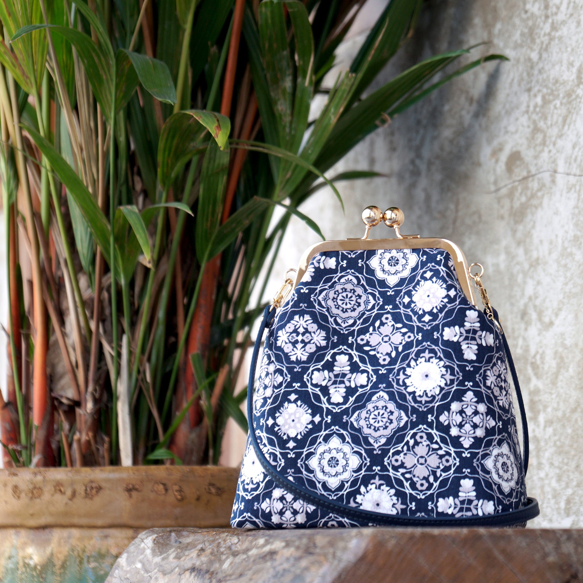 30% OFF - Trapezoid Crossbody Bag - Blue Tiles