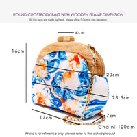 Round Crossbody Bag With Wooden Frame - Rain Tiles