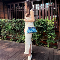 Matchstick Clasp Bag - Shibori Vertical Grain