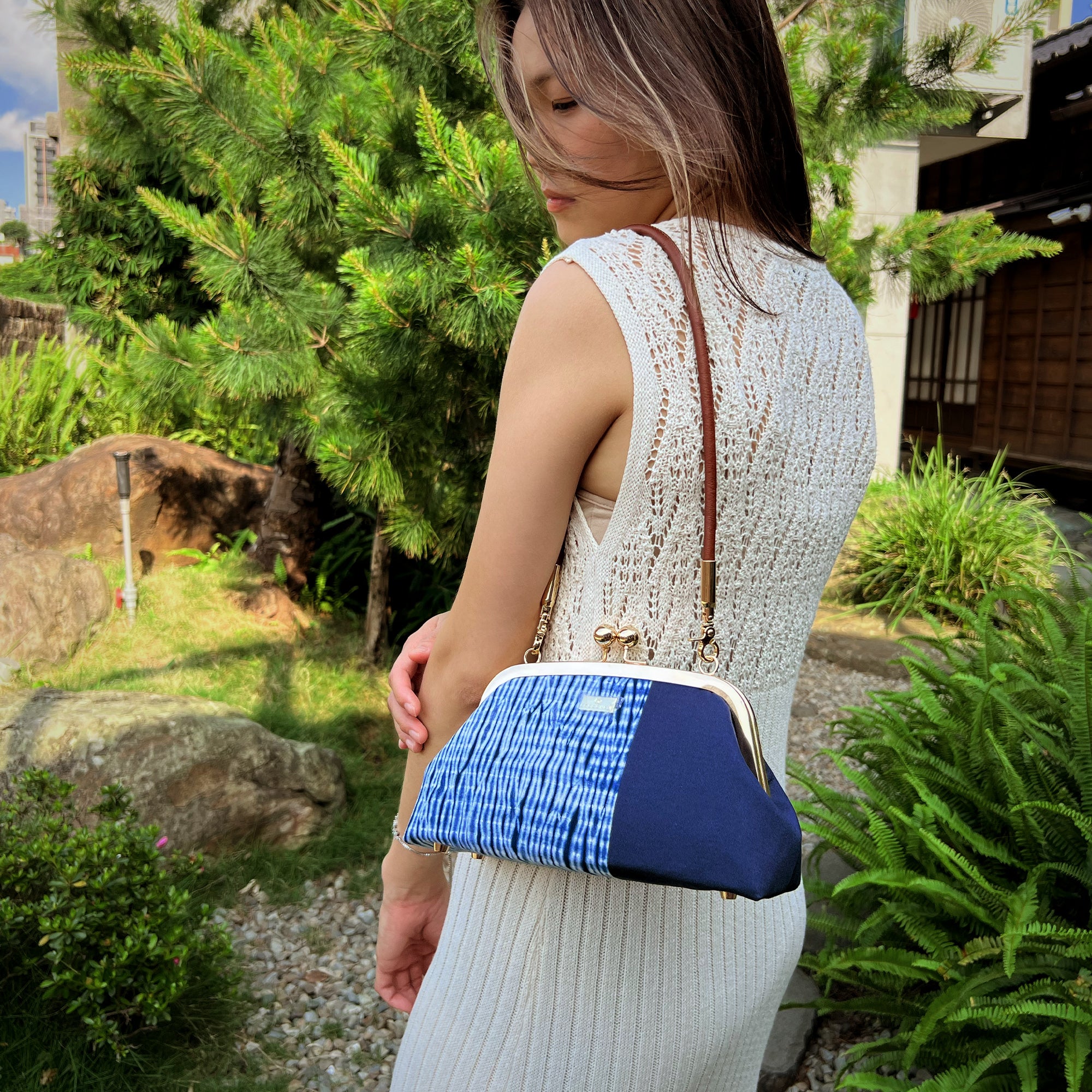 Arc Shape Frame Bag - Shibori Water Wave
