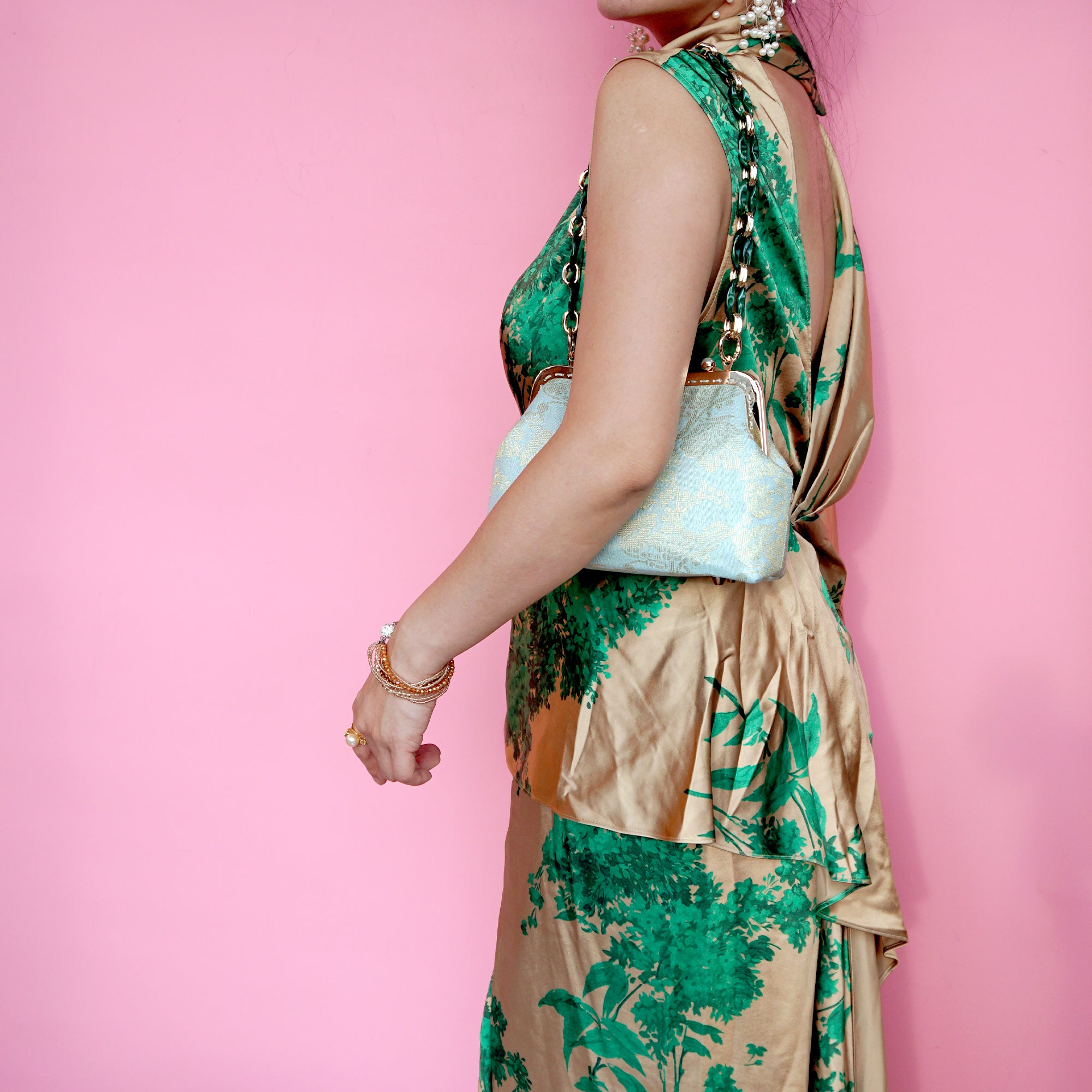 Acrylic Chain Songket Shoulder Bag - Duckweed(MT)