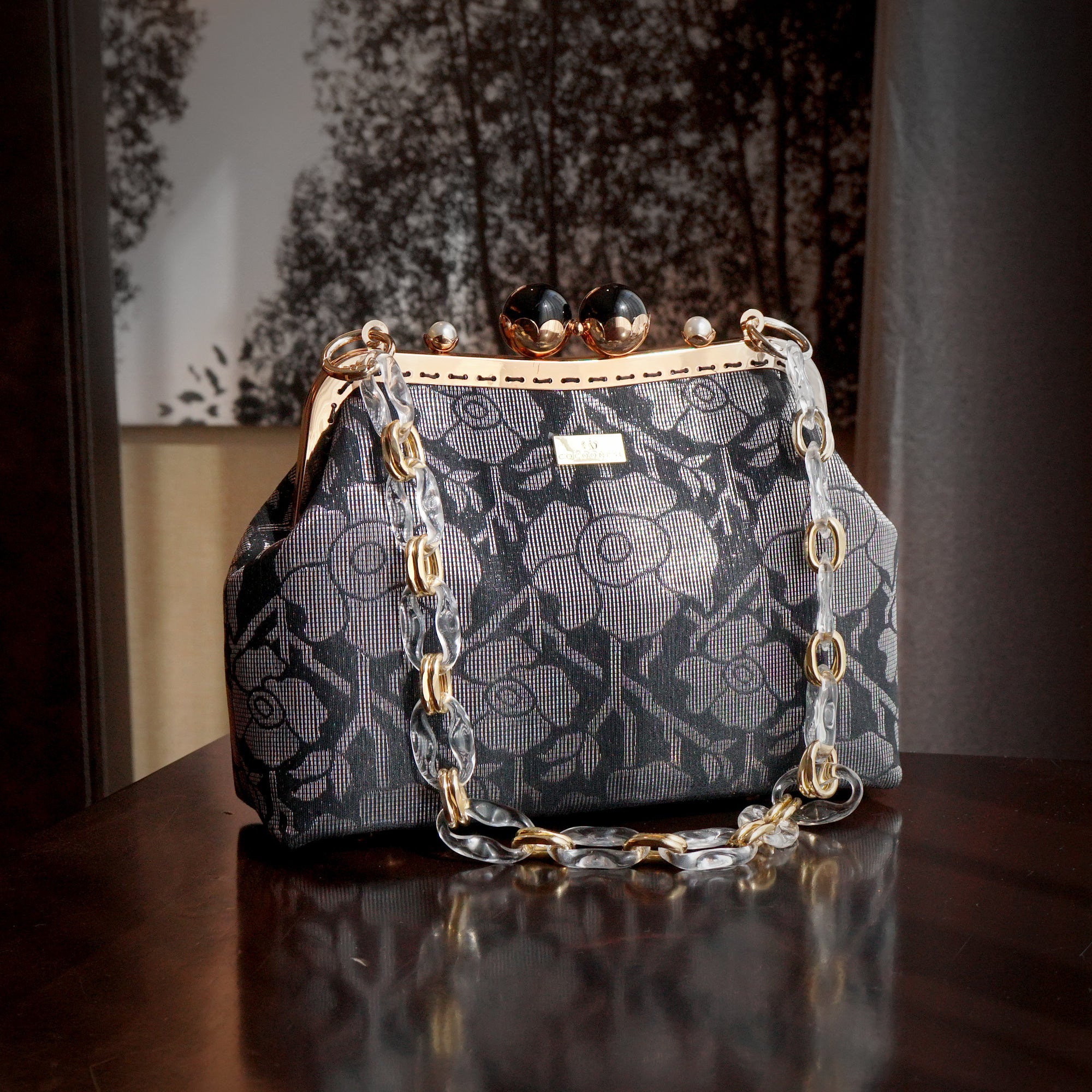 Acrylic Chain Songket Shoulder Bag - Rosally(BK)