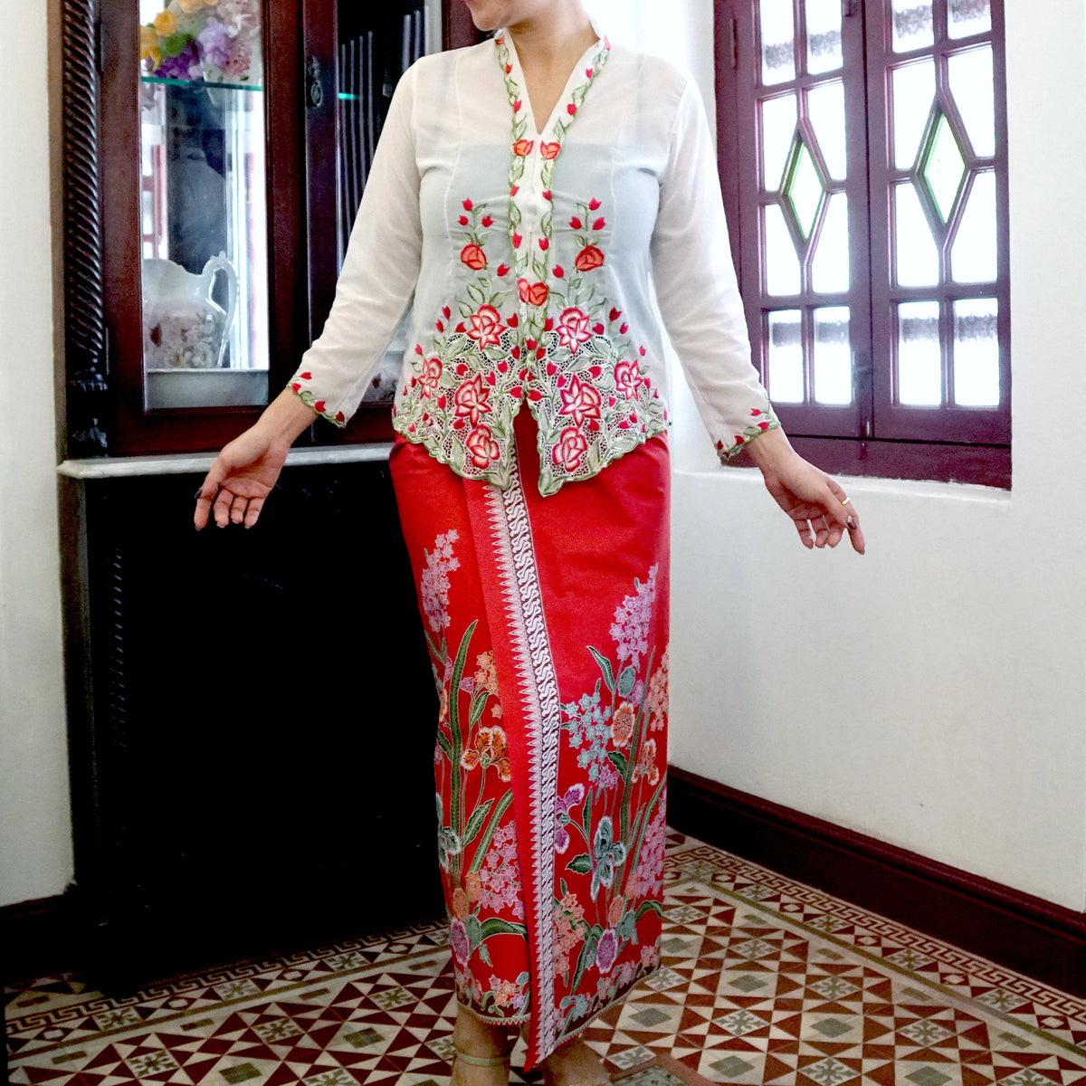 Batik Sarong Wrapped Skirt - Melati Salju(RD)