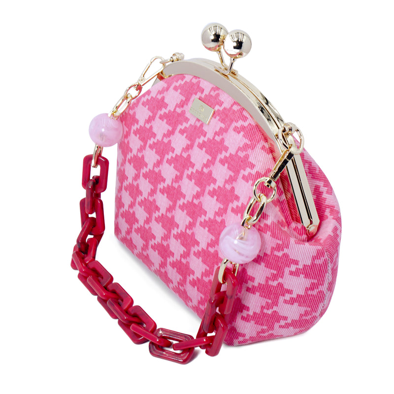 Acrylic Chain Handle Clasp Sling Bag - Houndstooth Check