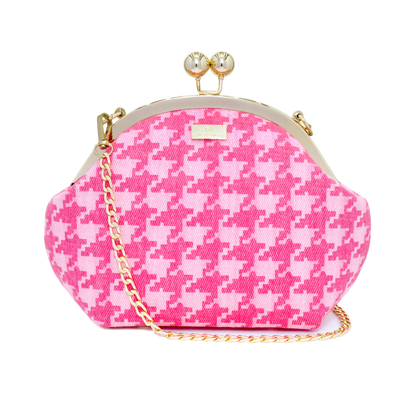 Acrylic Chain Handle Clasp Sling Bag - Houndstooth Check