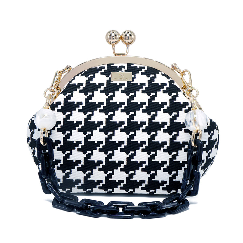 Acrylic Chain Handle Clasp Sling Bag - Houndstooth Check