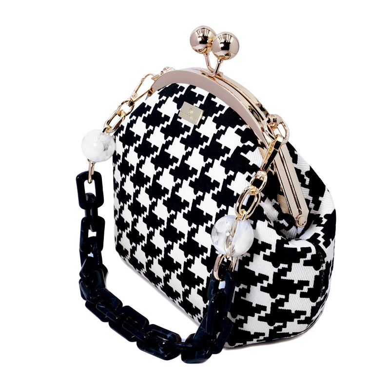 Acrylic Chain Handle Clasp Sling Bag - Houndstooth Check