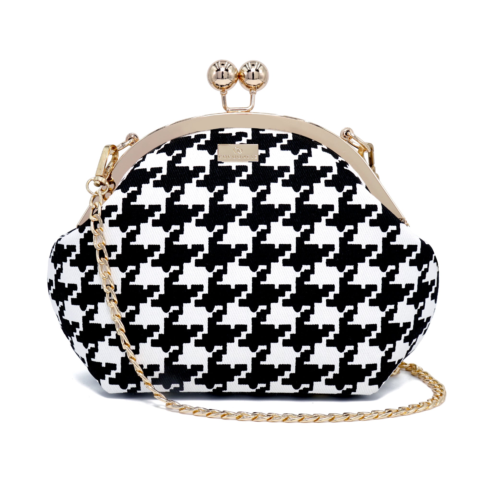 Acrylic Chain Handle Clasp Sling Bag - Houndstooth Check