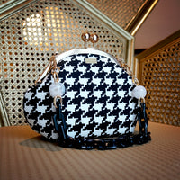 Acrylic Chain Handle Clasp Sling Bag - Houndstooth Check