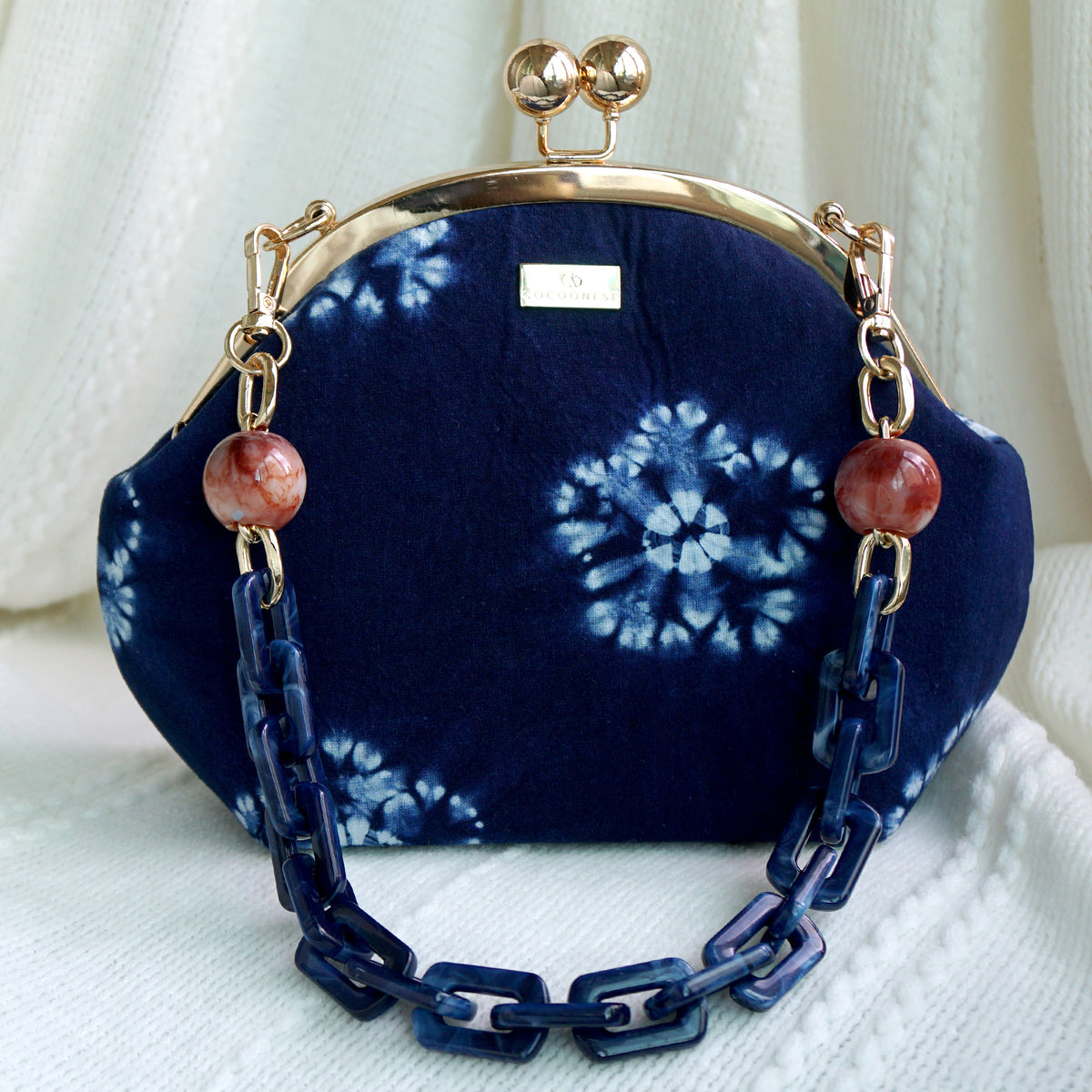 Acrylic Chain Handle Clasp Sling Bag - Indigo Eclipse