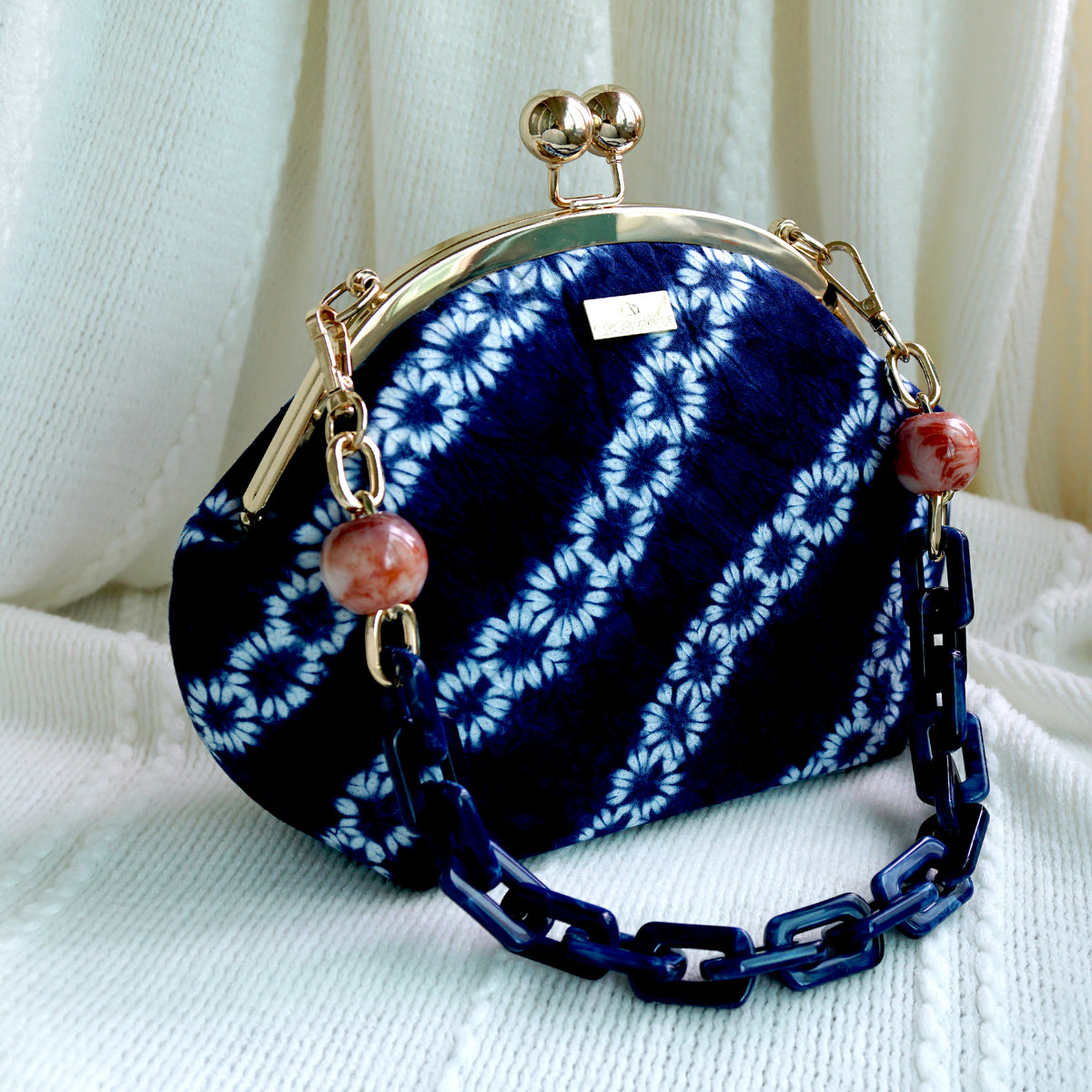 Acrylic Chain Handle Clasp Sling Bag - Indigo Cascade