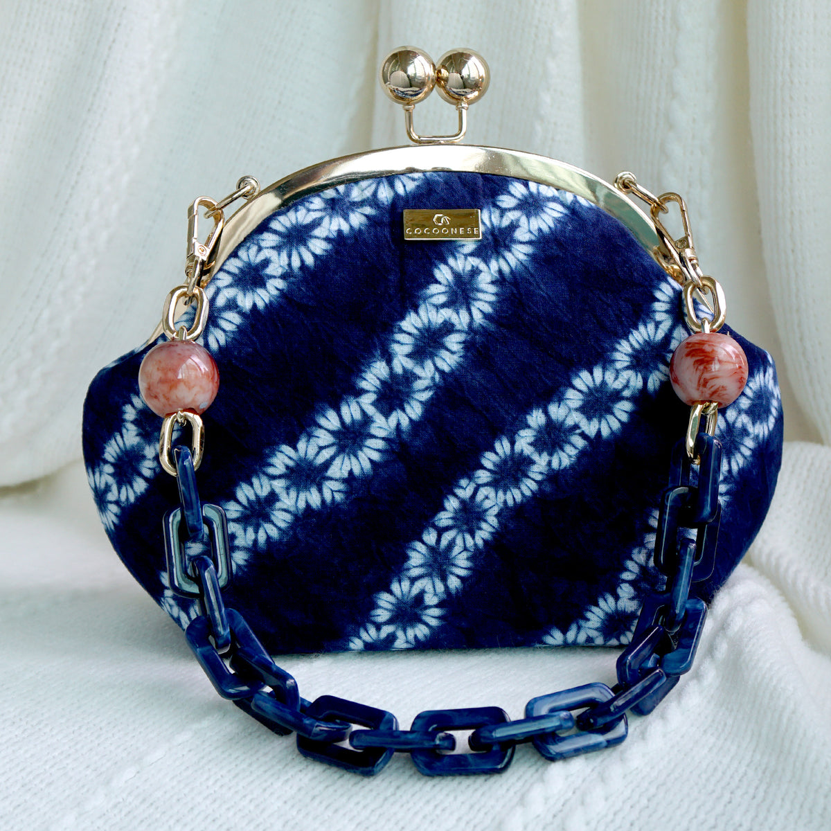 Acrylic Chain Handle Clasp Sling Bag - Indigo Cascade