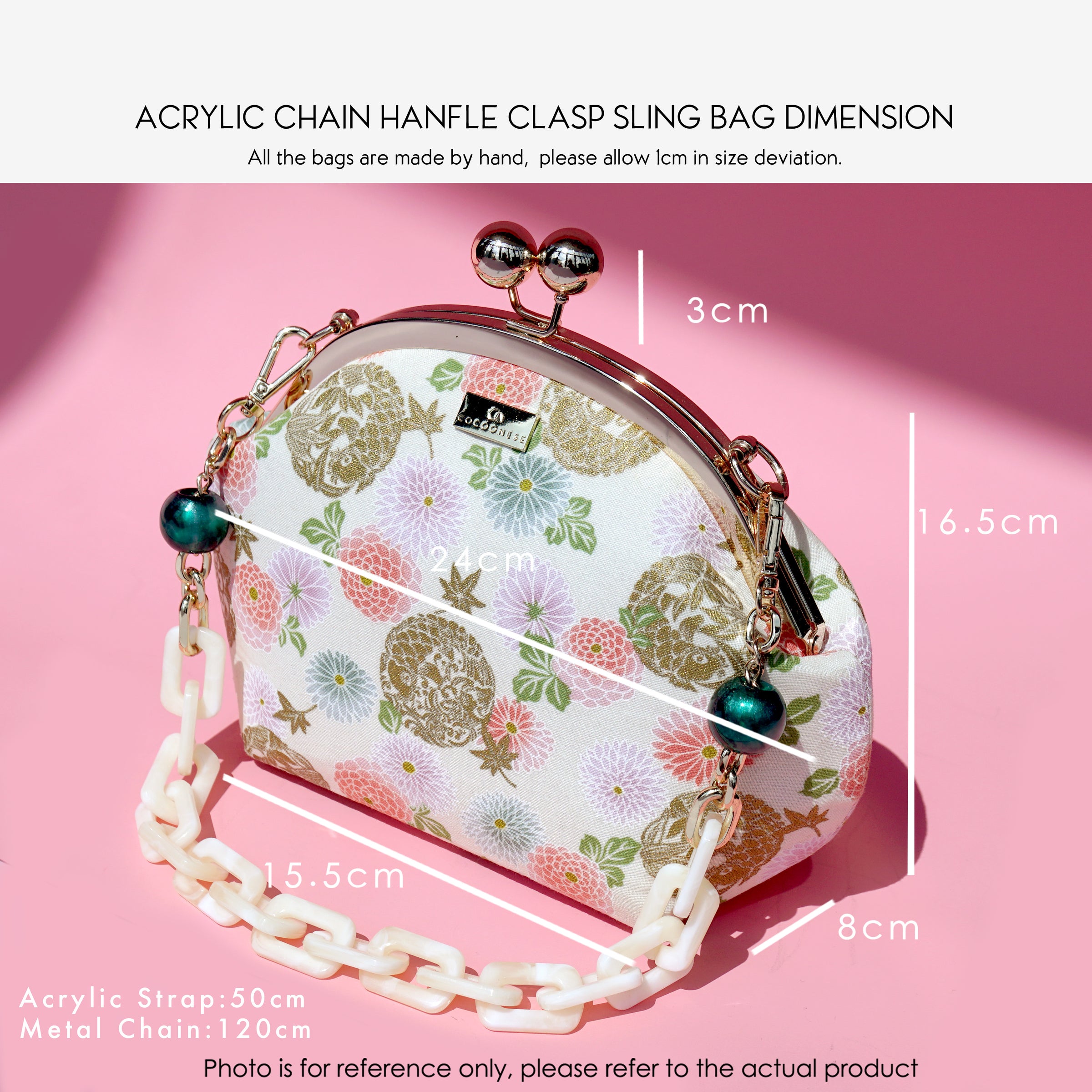 Acrylic Chain Handle Clasp Sling Bag - Camellia Japonica
