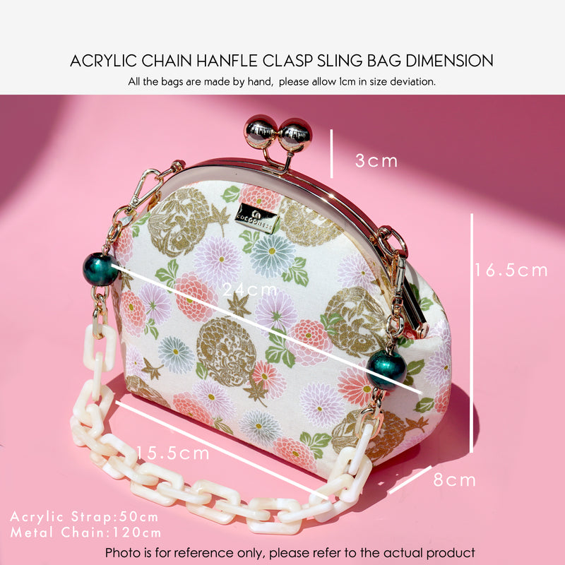 Acrylic Chain Handle Clasp Sling Bag - Camellia Japonica