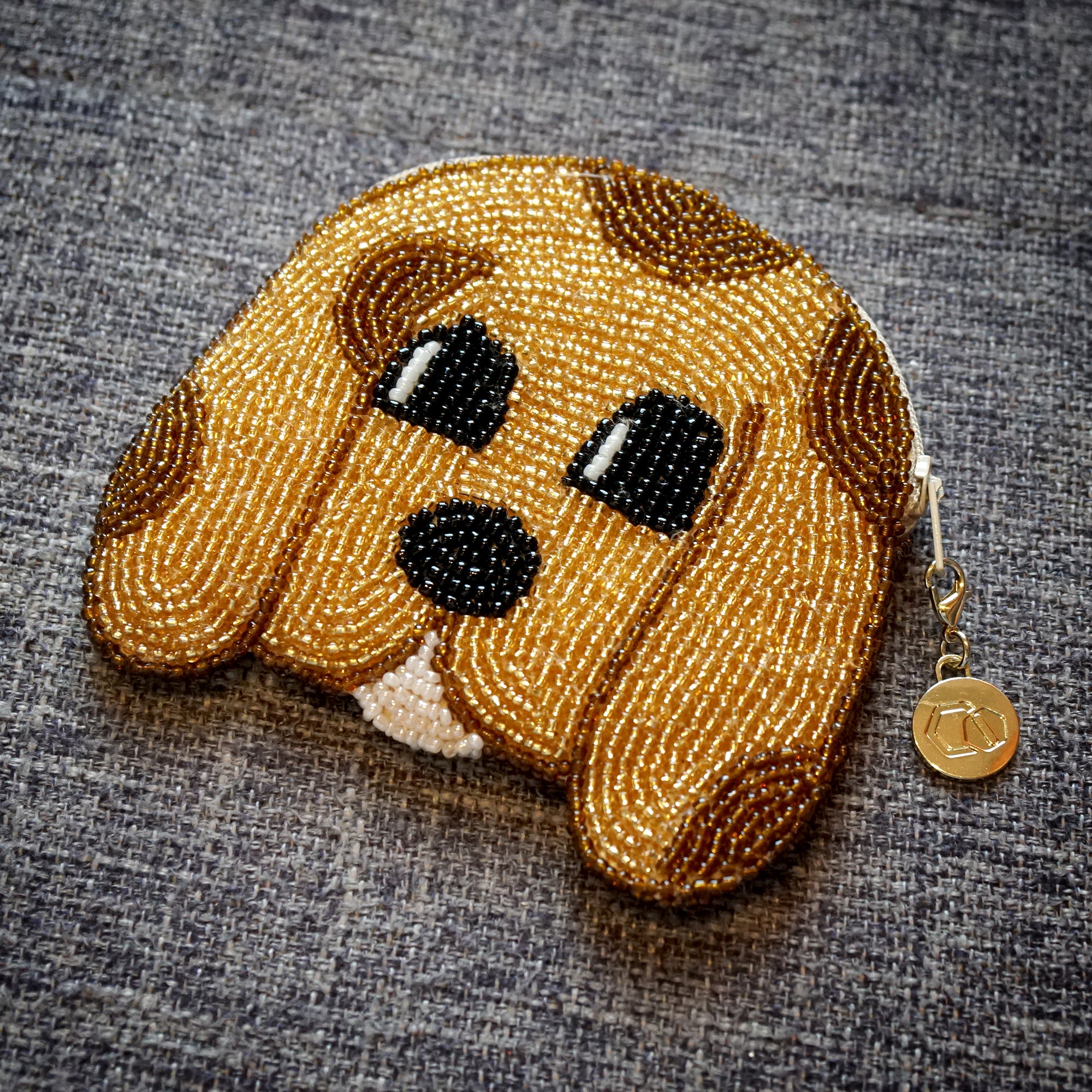 Beaded Coin Purse - Brown Dog