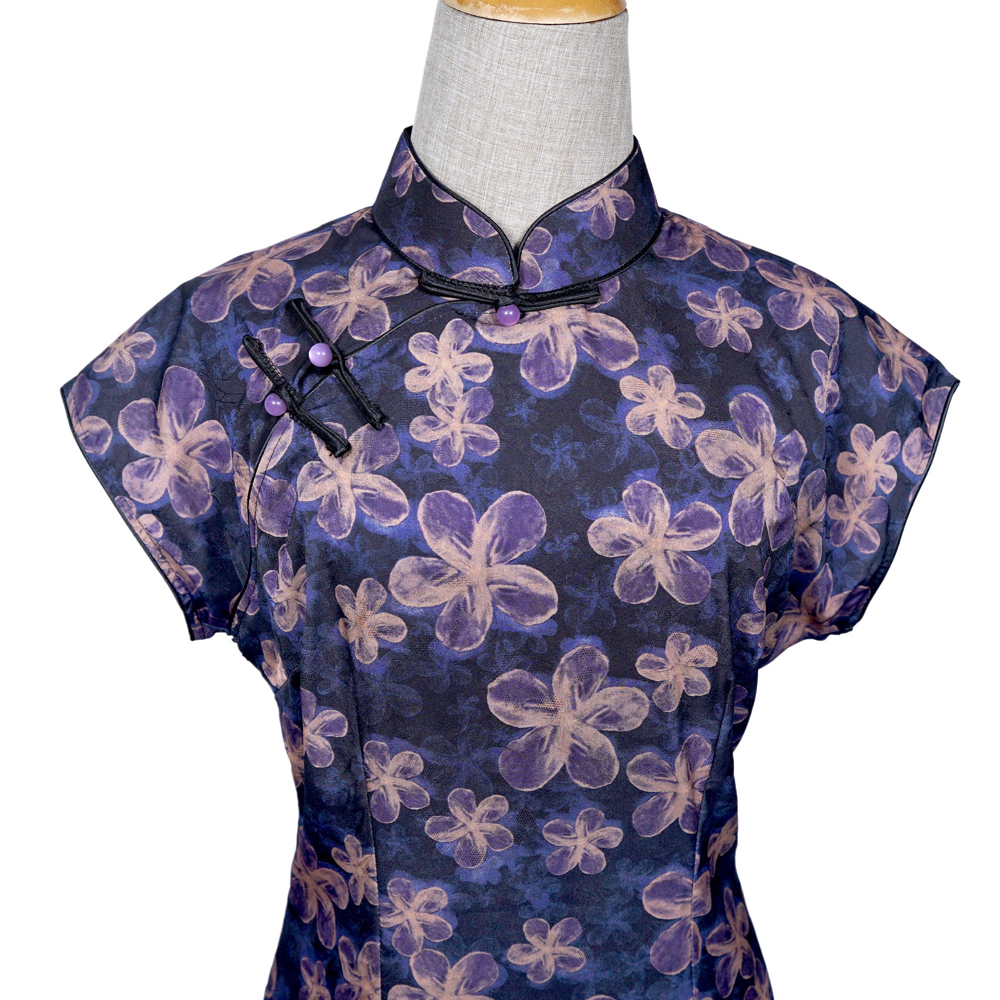 Short Sleeve Cheongsam - Dark Lilac