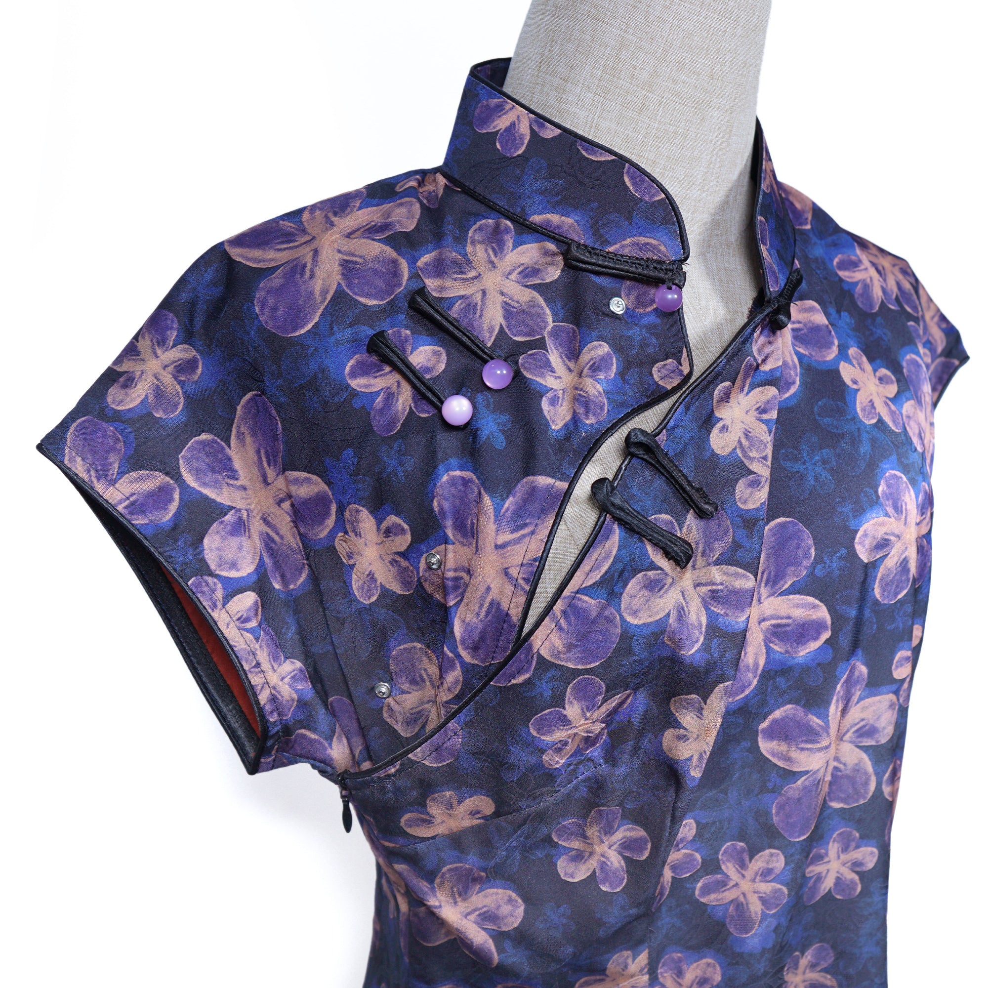 Short Sleeve Cheongsam - Dark Lilac